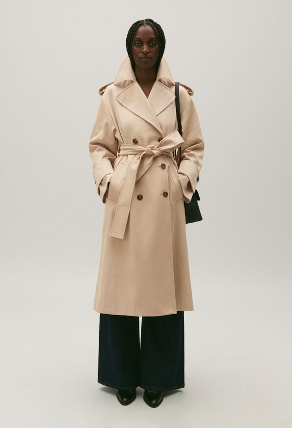 Trench pur coton beige ceinturé femme hiver - Trench & Coat