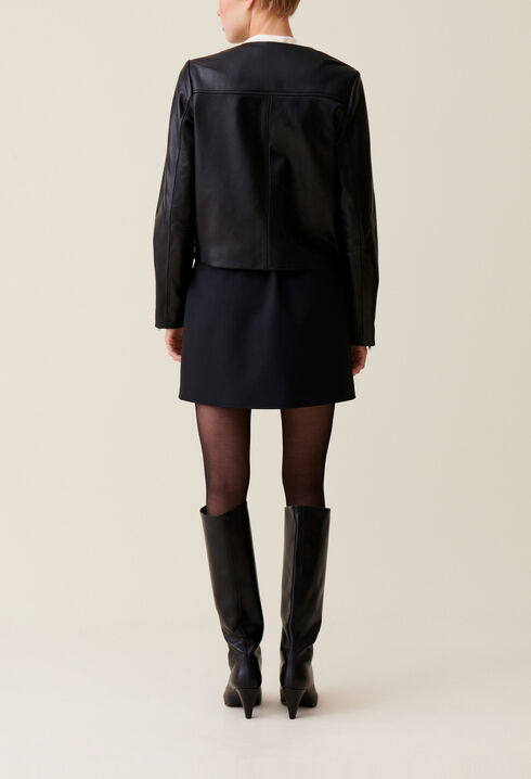 Veste cuir courte col rond