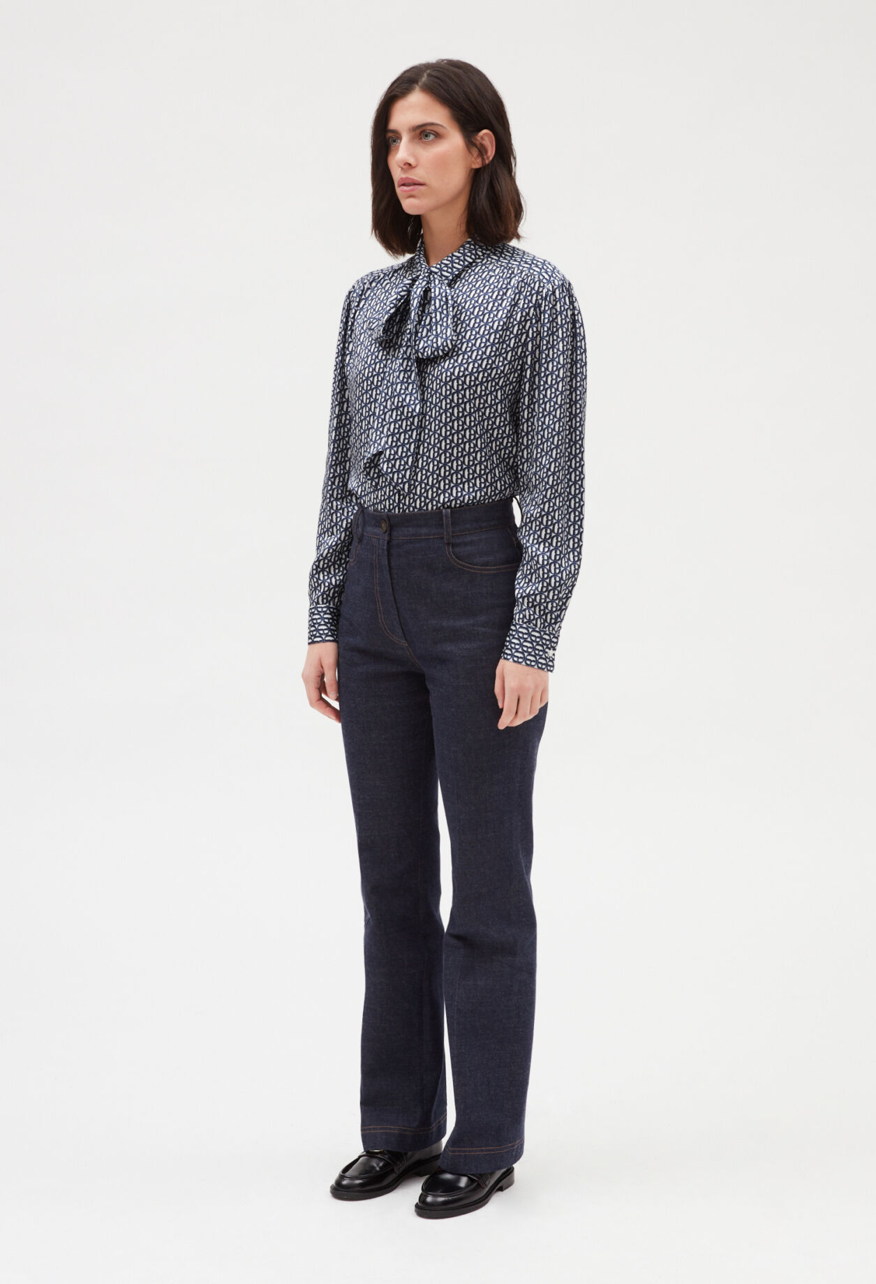 Chemise col lavallière amovible bleu