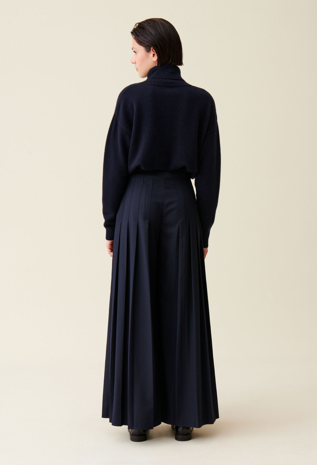 Pantalon plissé ample bleu marine