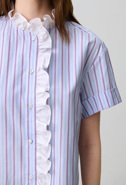 Chemise popeline ray&eacute;e volants