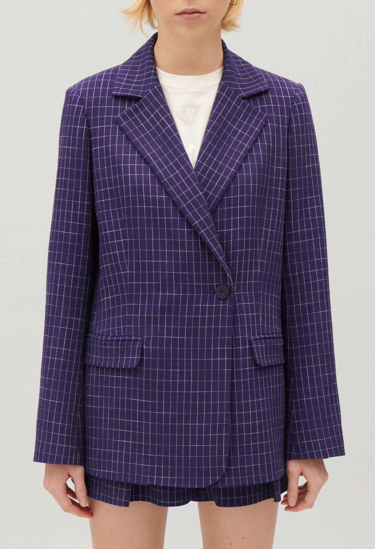 Veste tailleur carreaux indigo
