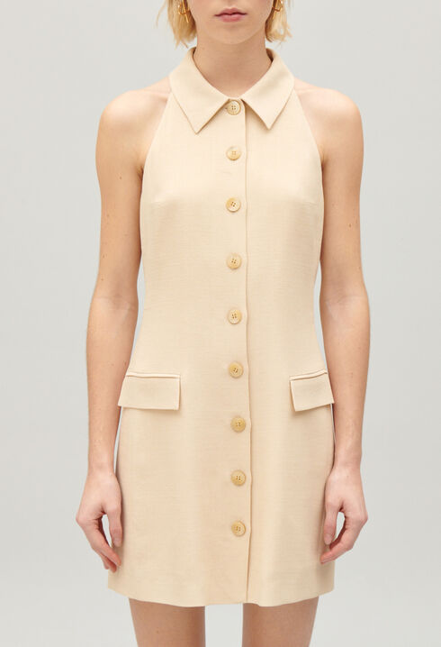 Robe courte boutons beige