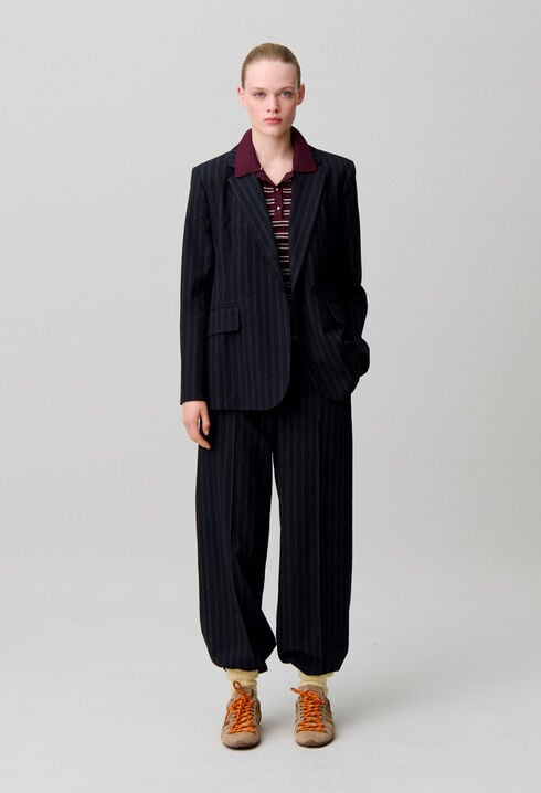 Veste ray&eacute;e laine m&eacute;lang&eacute;e