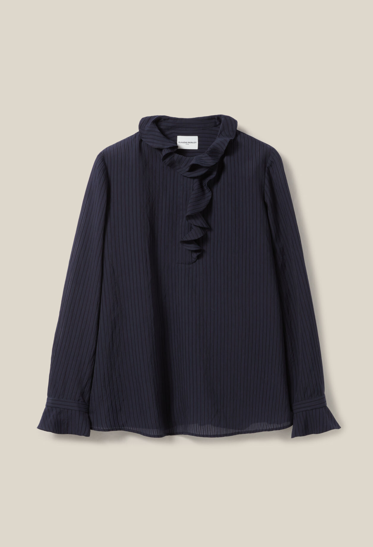 Blouse rayée volants bleu foncé