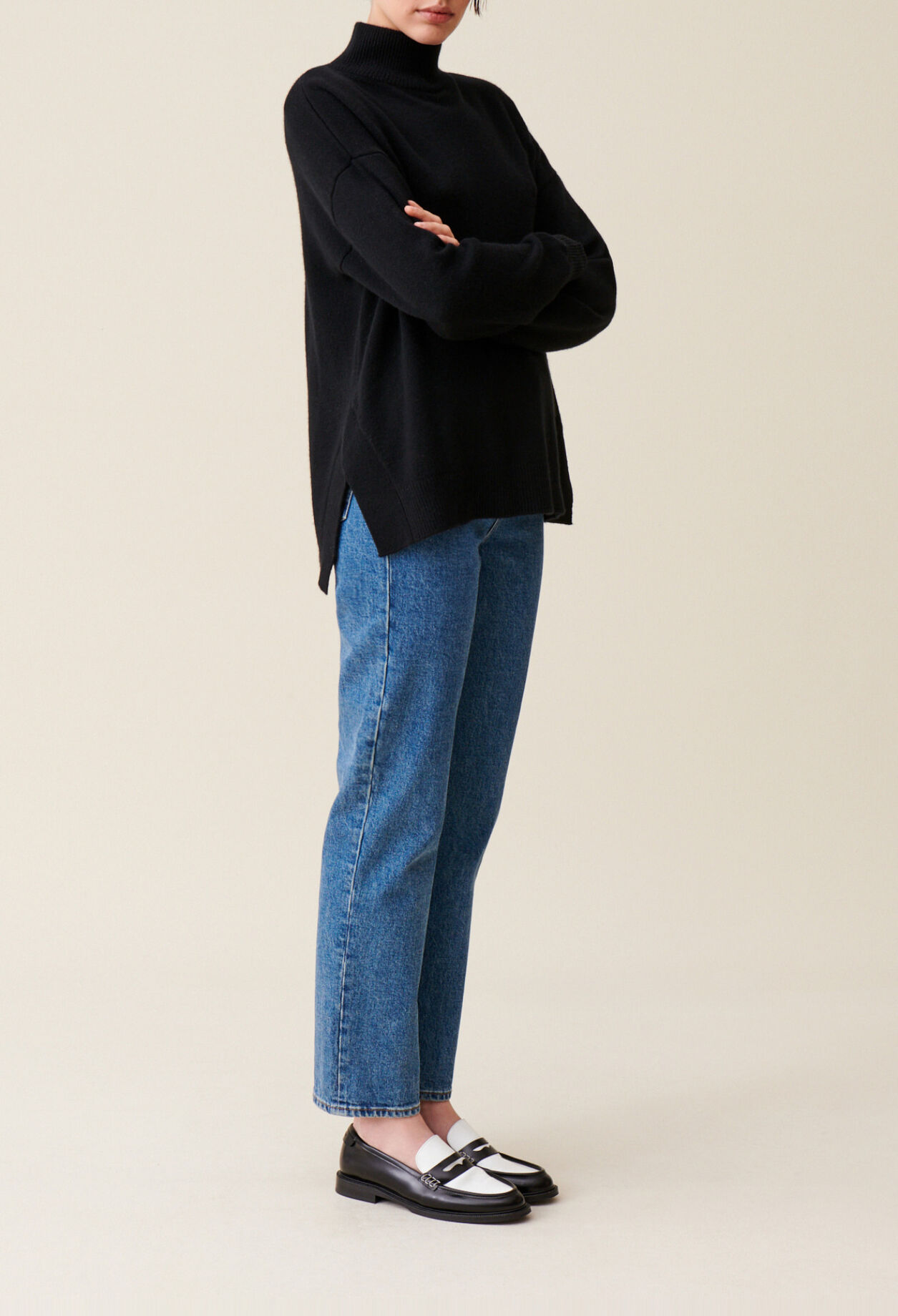 Pull col montant cachemire noir