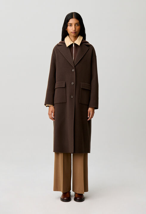 Manteau long laine col tailleur