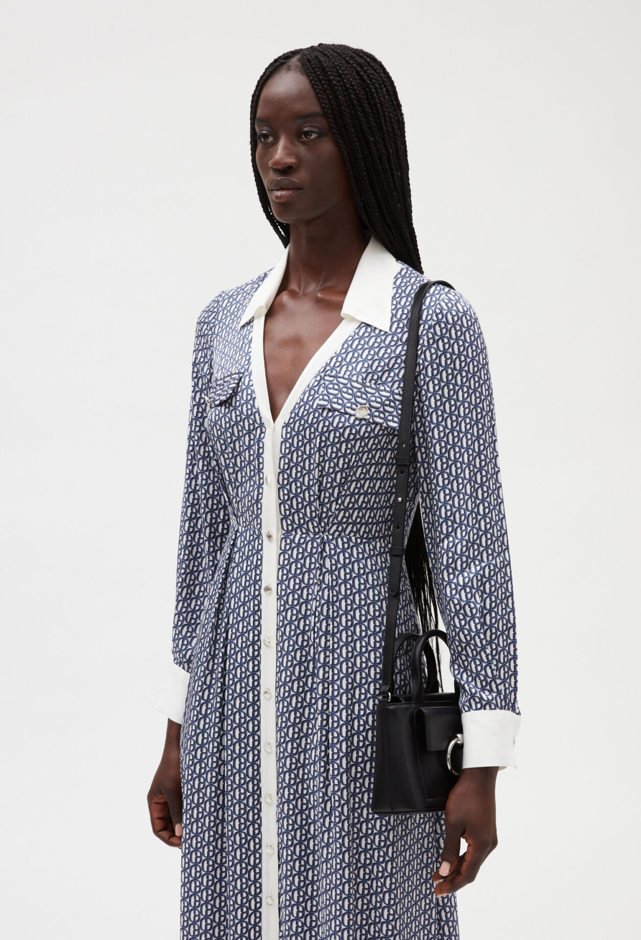 Robe midi monogramme bleue