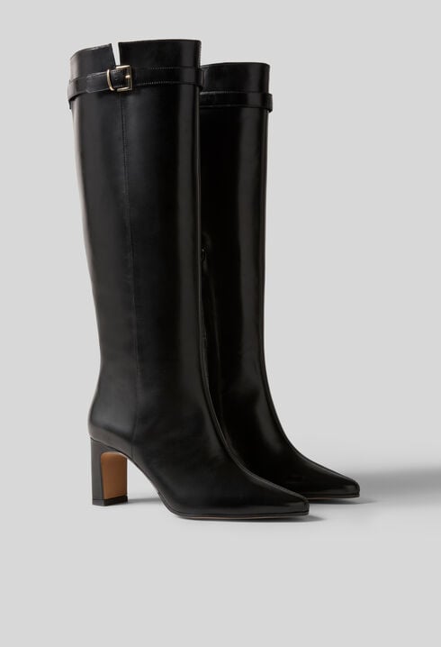 Bottes hautes cuir lisse cir&eacute;