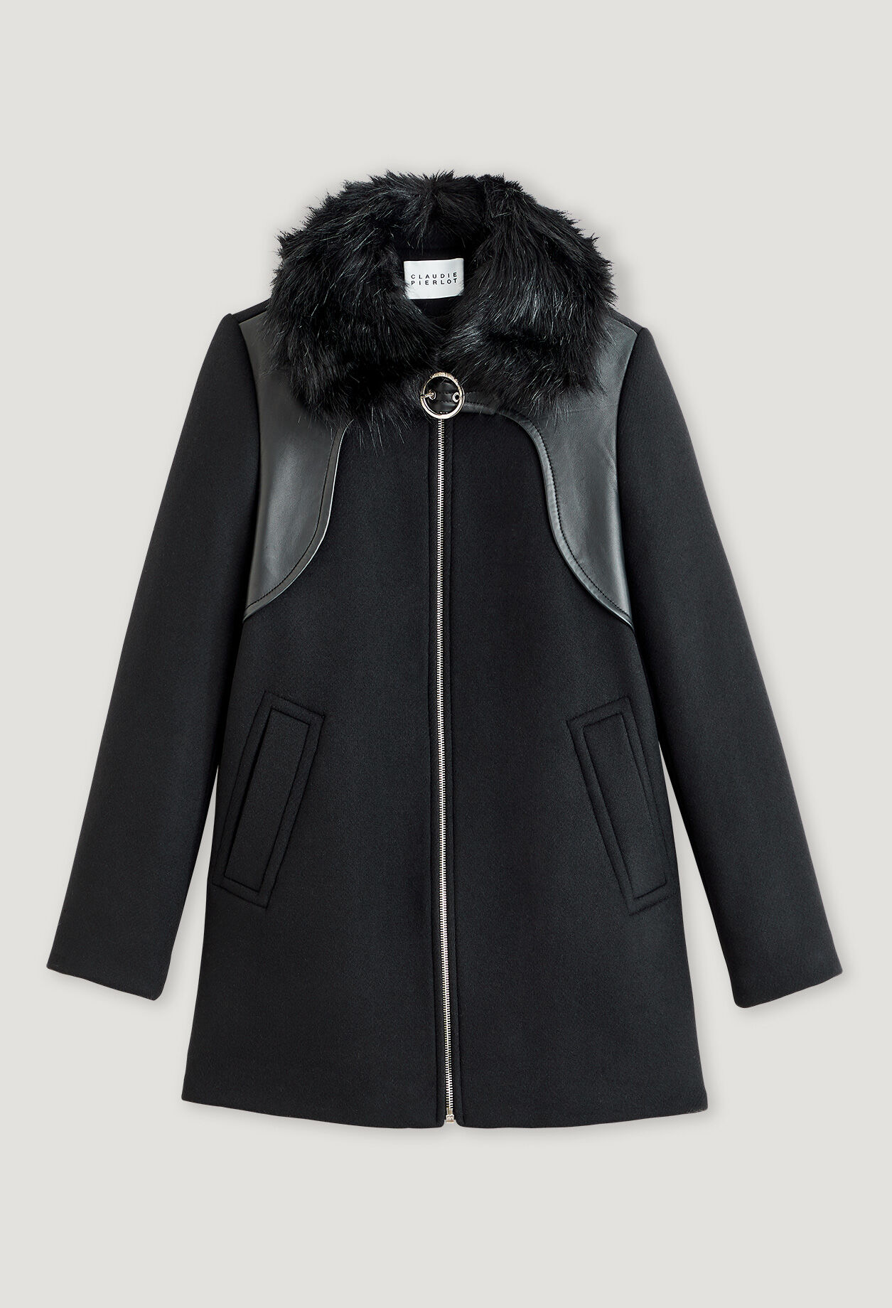 Manteau noir a empiecements pour femme Claudie Pierlot