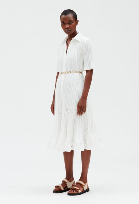 Robe midi plissée écrue