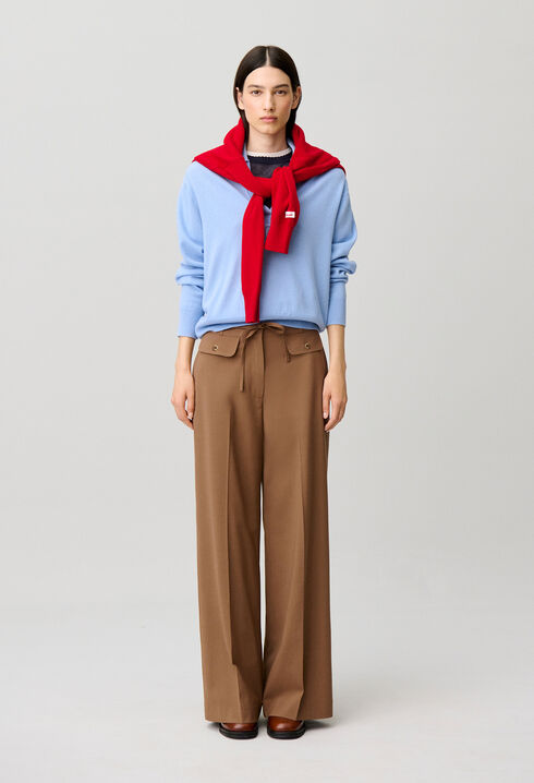 Pantalon laine m&eacute;lang&eacute;e jambes larges