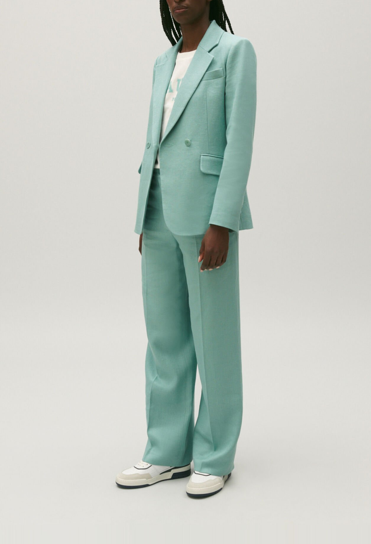 Veste tailleur lin mélangé vert d'eau