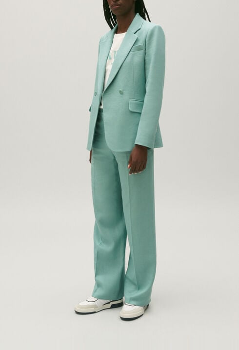 Veste tailleur lin mélangé vert d'eau