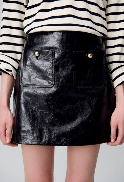 Jupe cuir vernis craquelé
