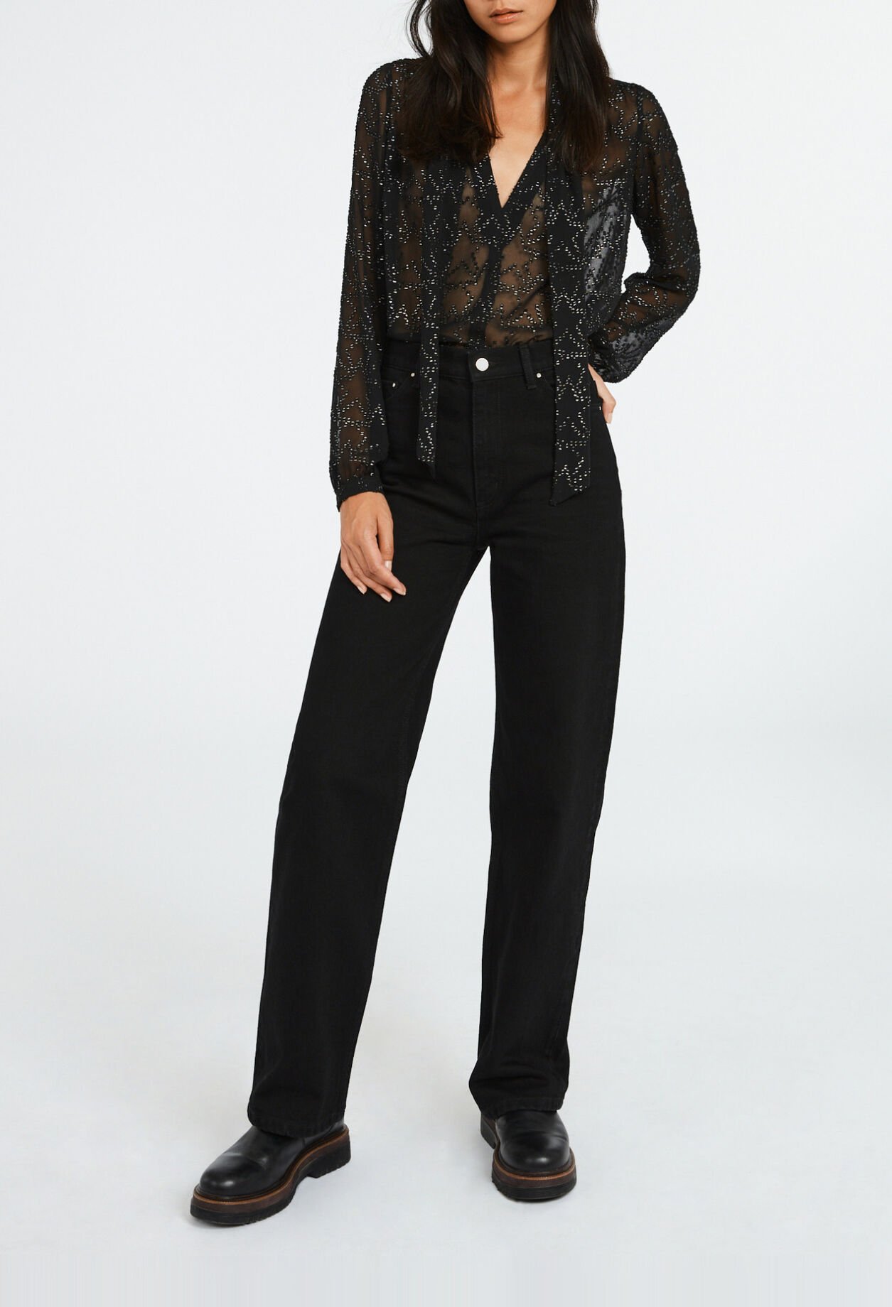 Chemise à col lavallière motifs étoiles