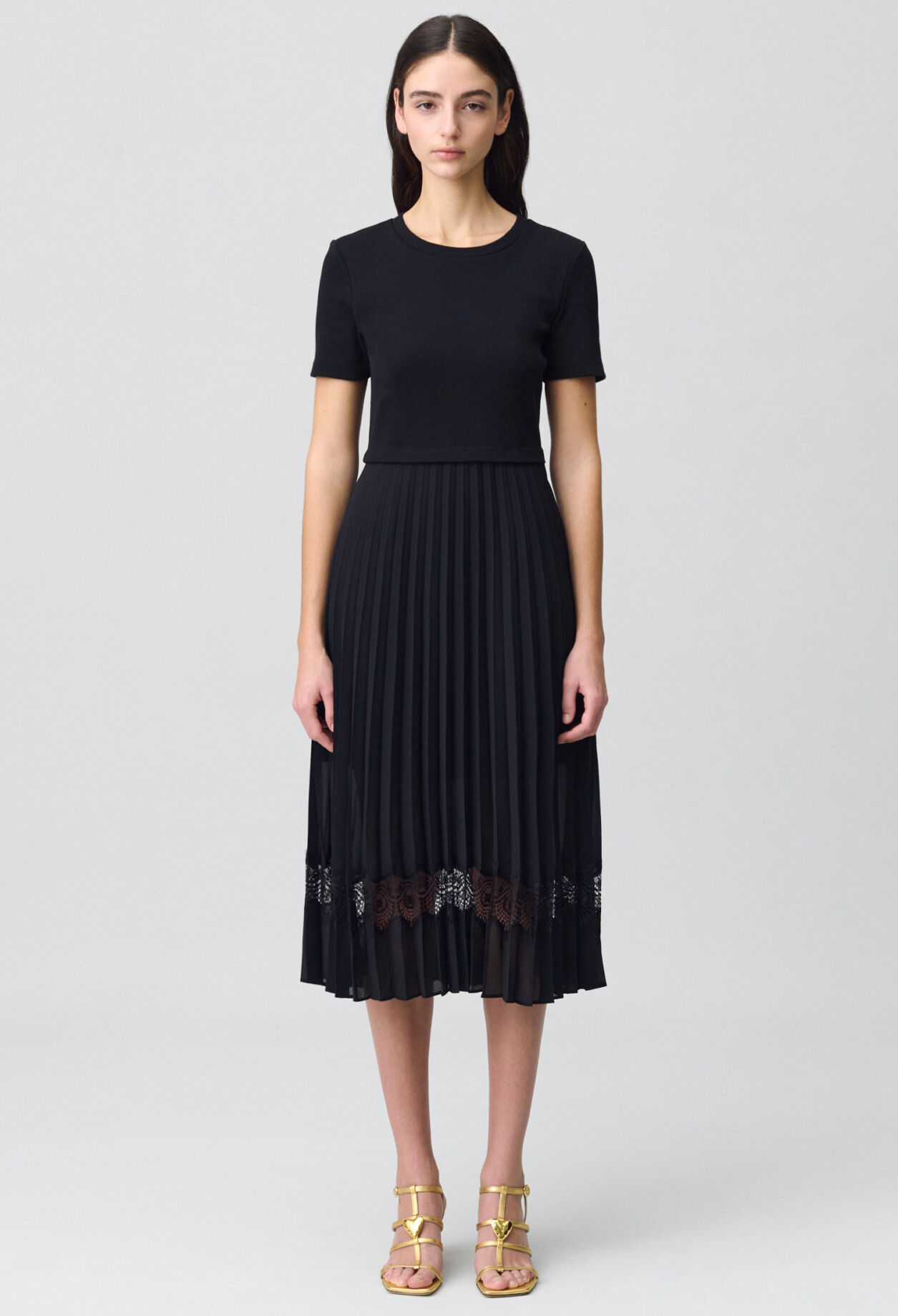 Robe midi Twist bi-matière noire