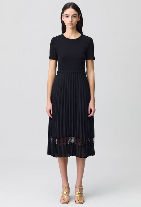 Robe midi Twist bi-matière noire
