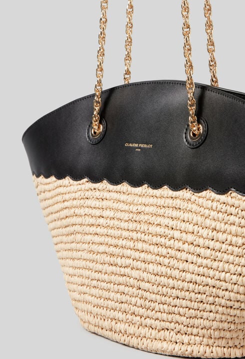 Sac panier tressé et cuir