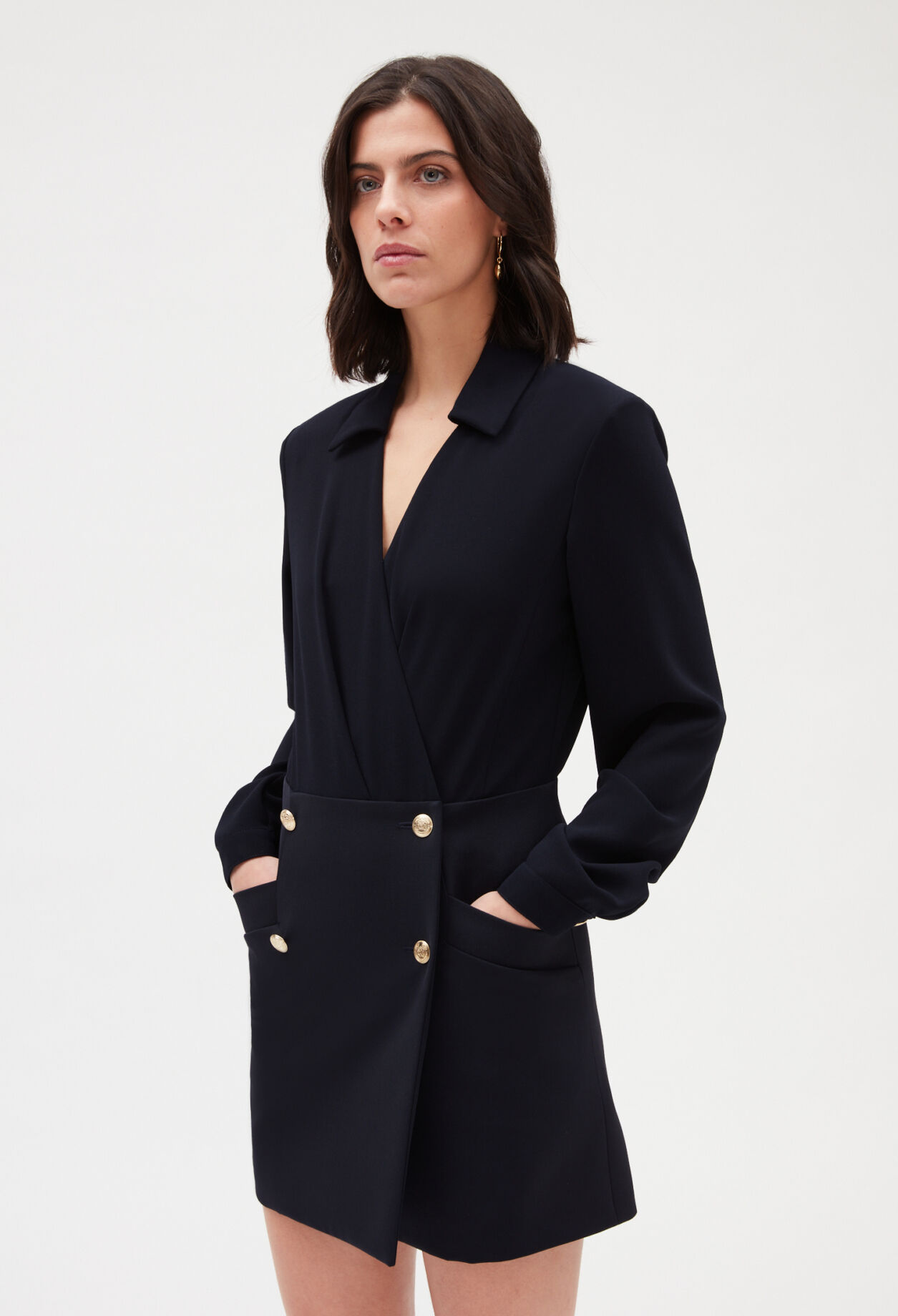 Robe courte bimatière marine