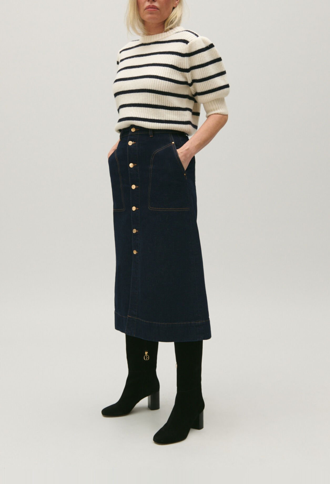 Jupe mi-longue jean bleu