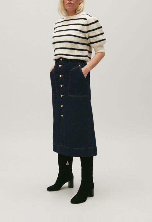 Jupe mi-longue jean bleu