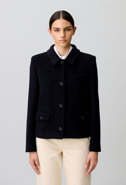 Manteau court laine m&eacute;lang&eacute;e