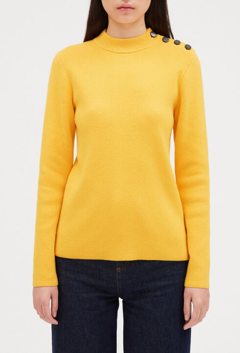 Pull maille jaune col montant