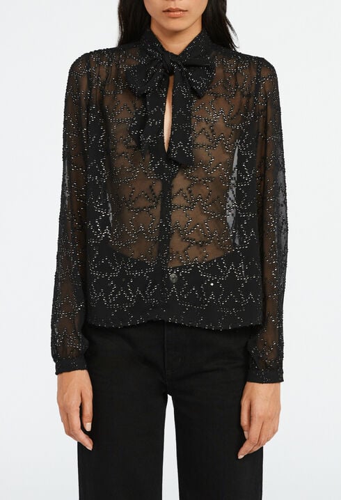 Chemise à col lavallière motifs étoiles