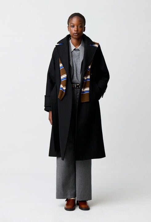 Manteau mi-long laine m&eacute;lang&eacute;e