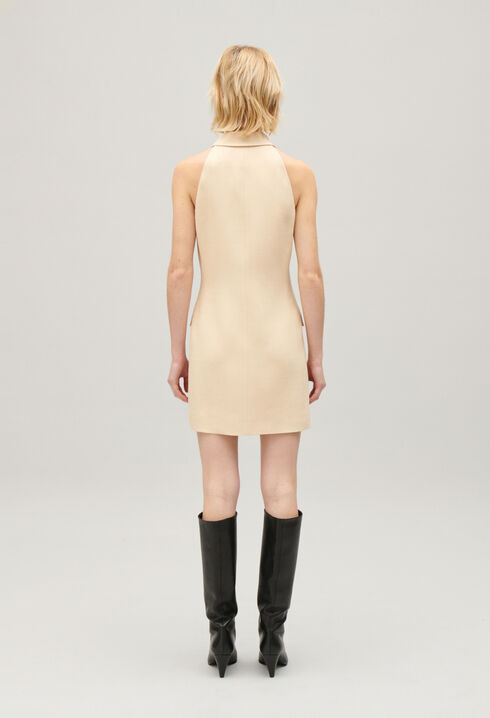 Robe courte boutons beige