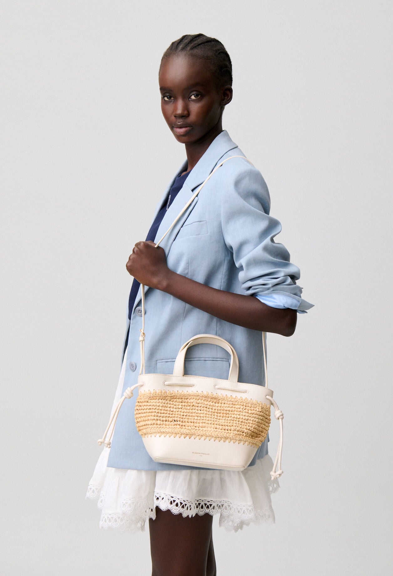Panier raphia cuir