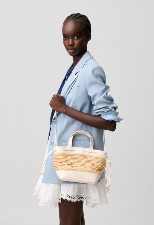 Panier raphia cuir