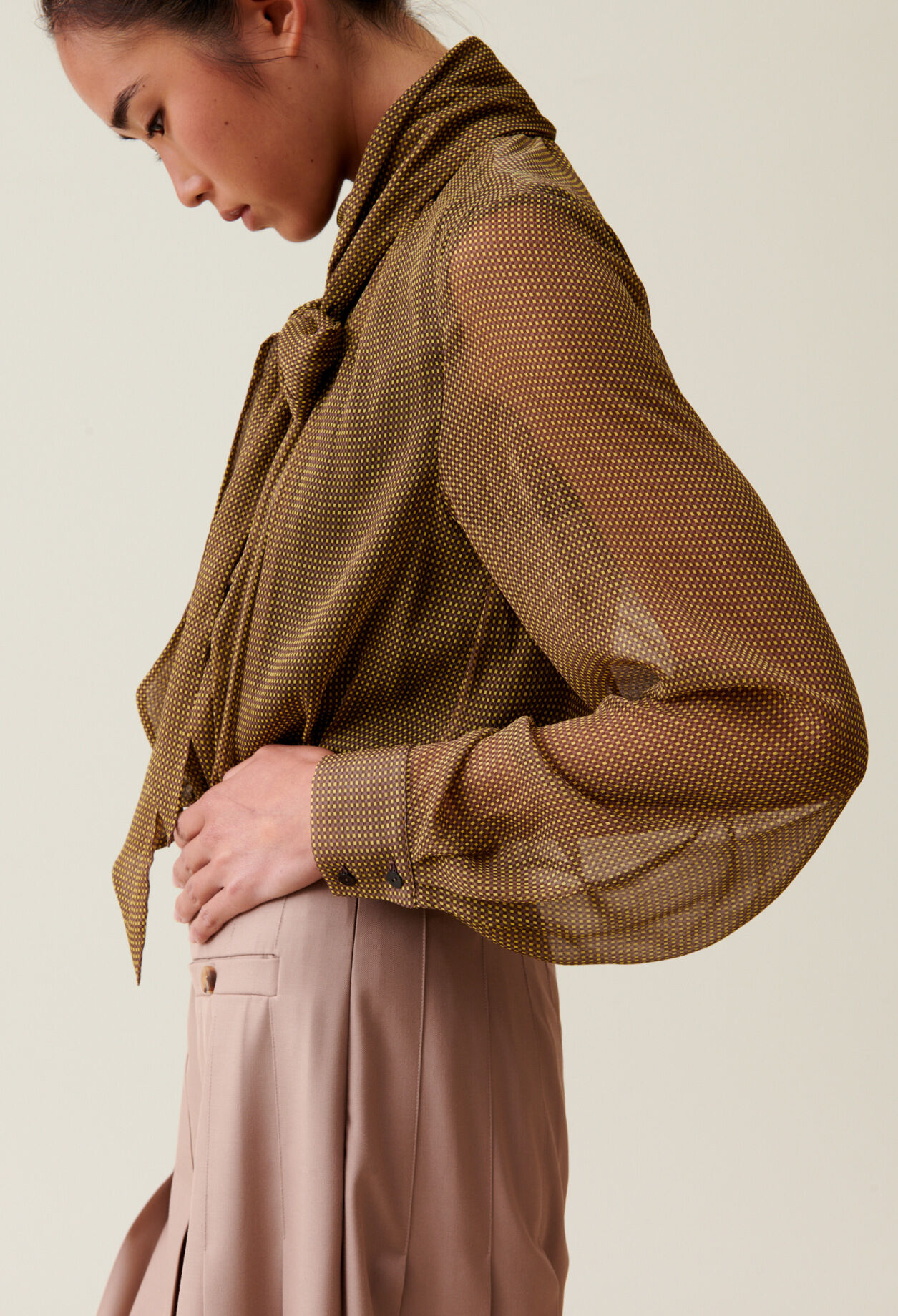 Blouse lavallière carreaux fluide