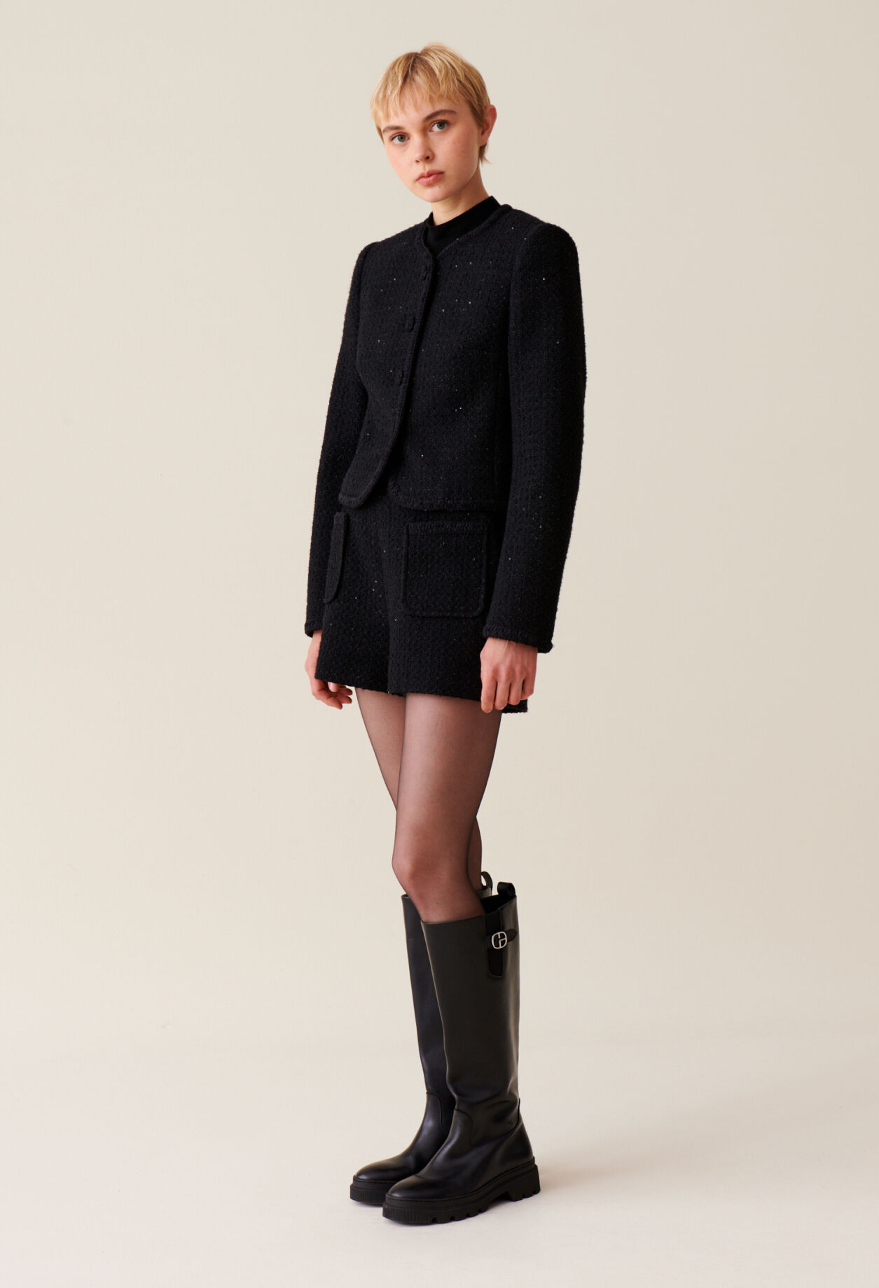 Veste droite noire tweed