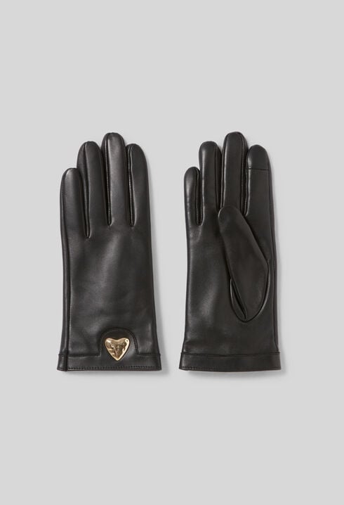 Gants cuir cœur doré
