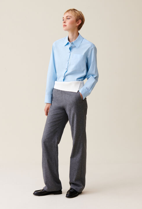 Pantalon droit ceinture contrastée
