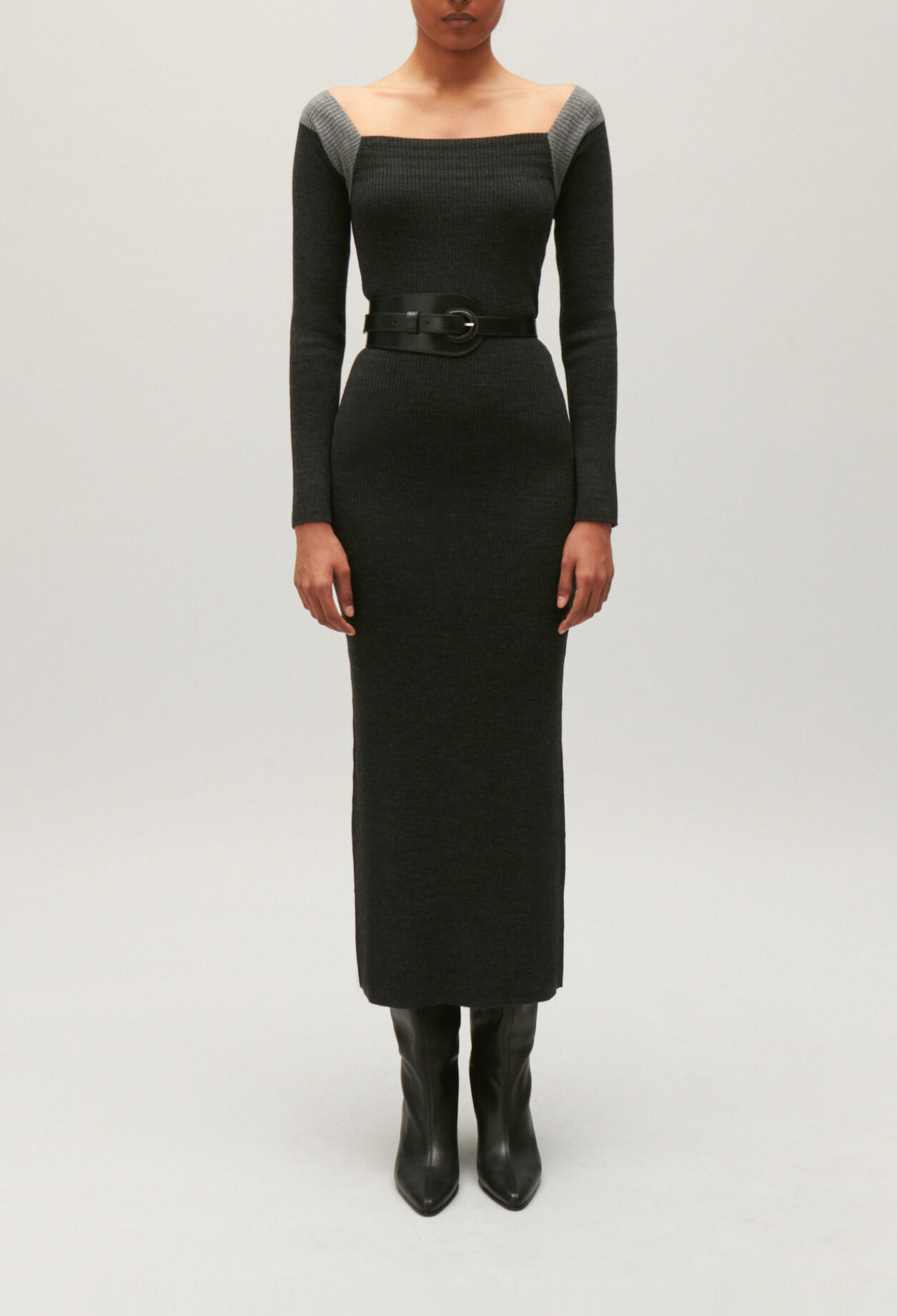 Robe longue maille gris chin&eacute;