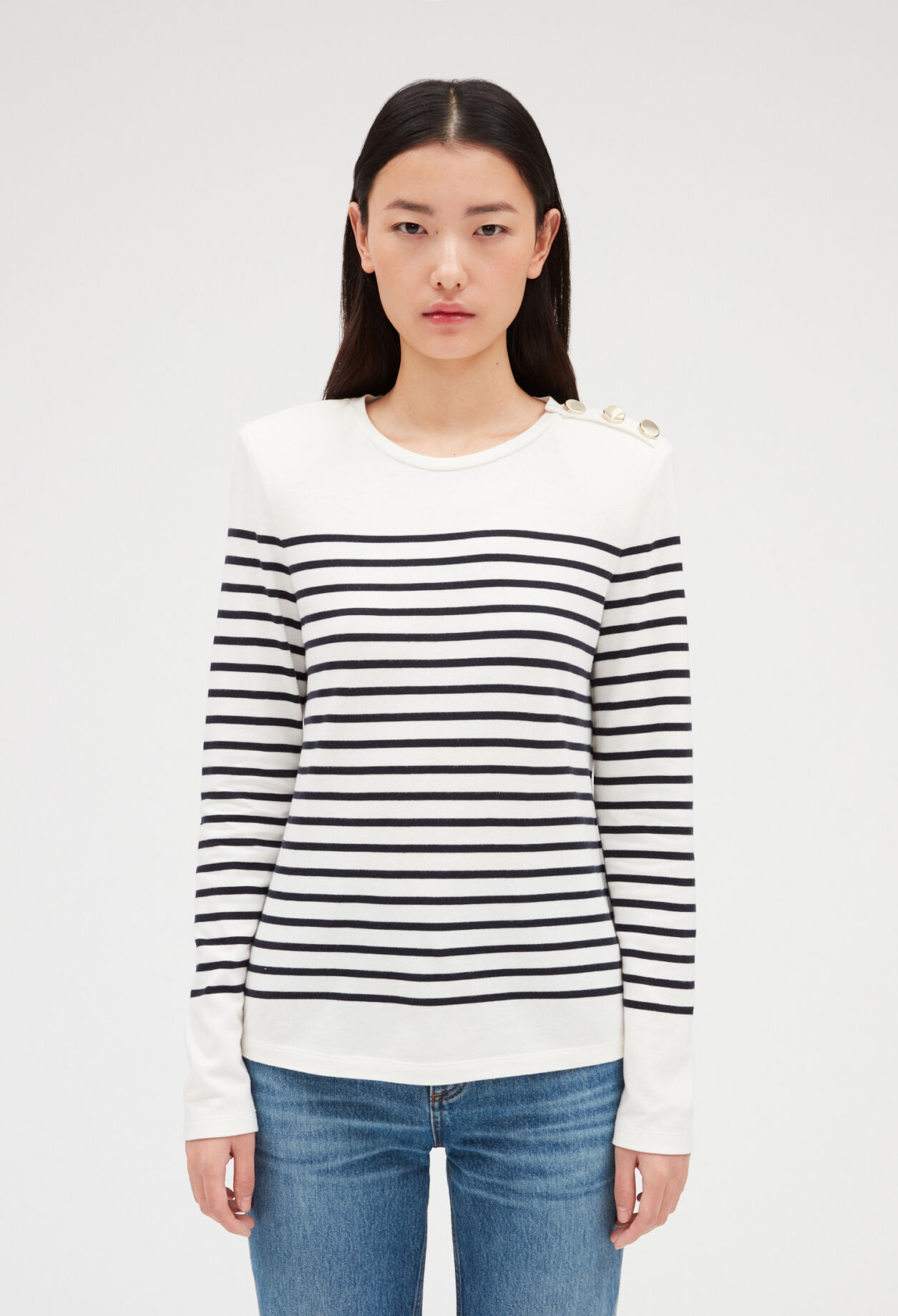 T-shirt marinière à bouton