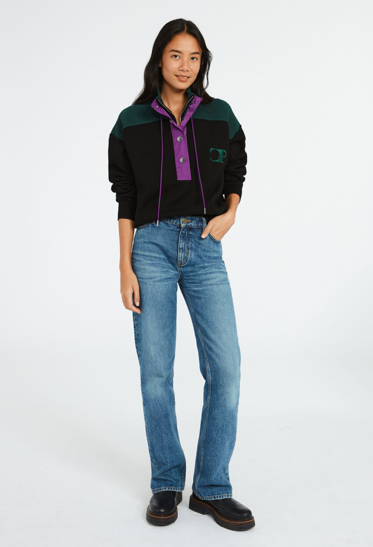 Sweatshirt à col montant boutonné