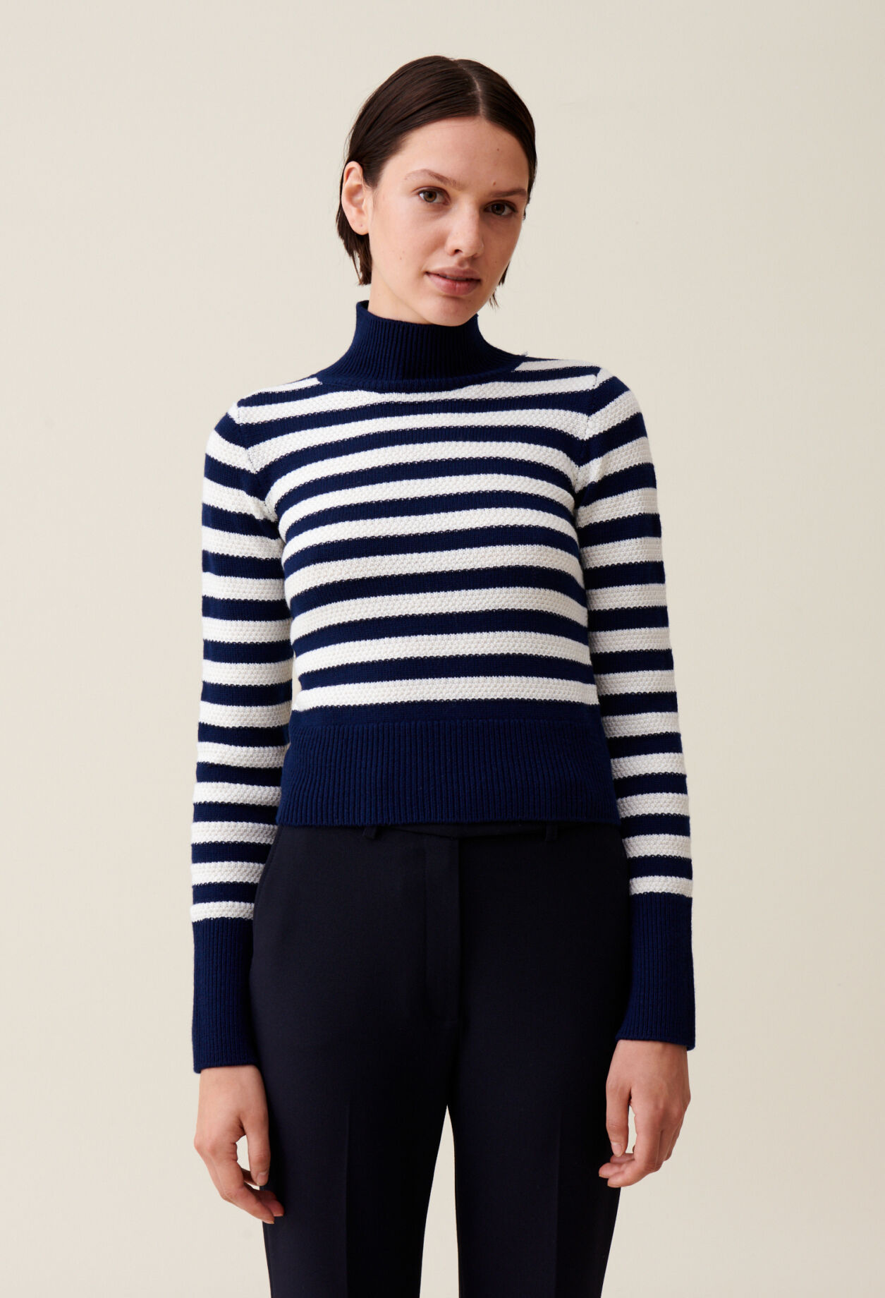 Pull marinière col montant