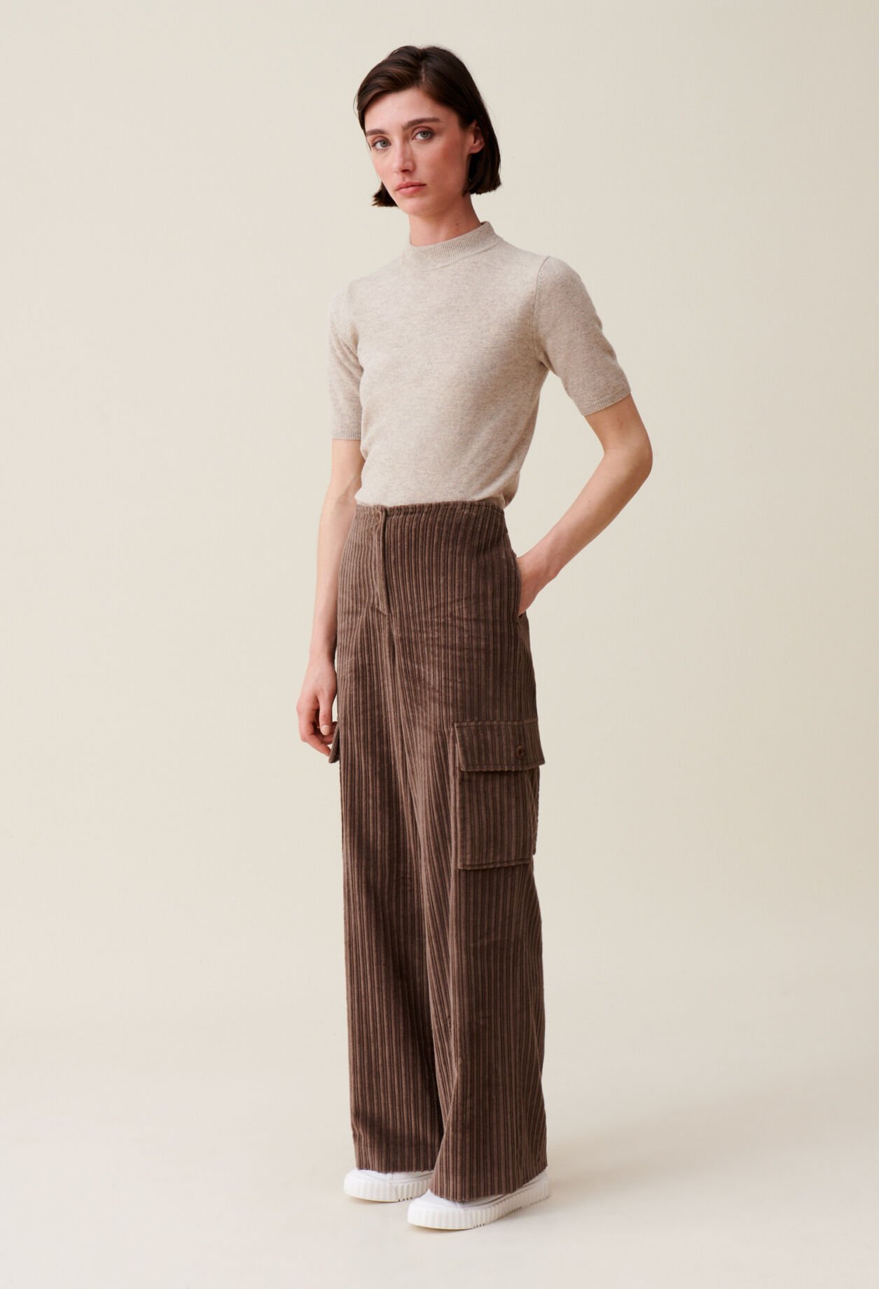 Pantalon cargo large velour côtelé