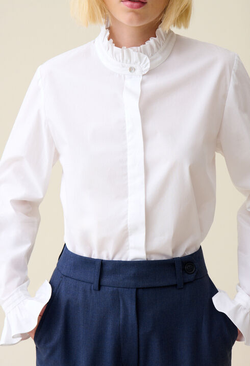 Chemise blanche col volant&eacute;
