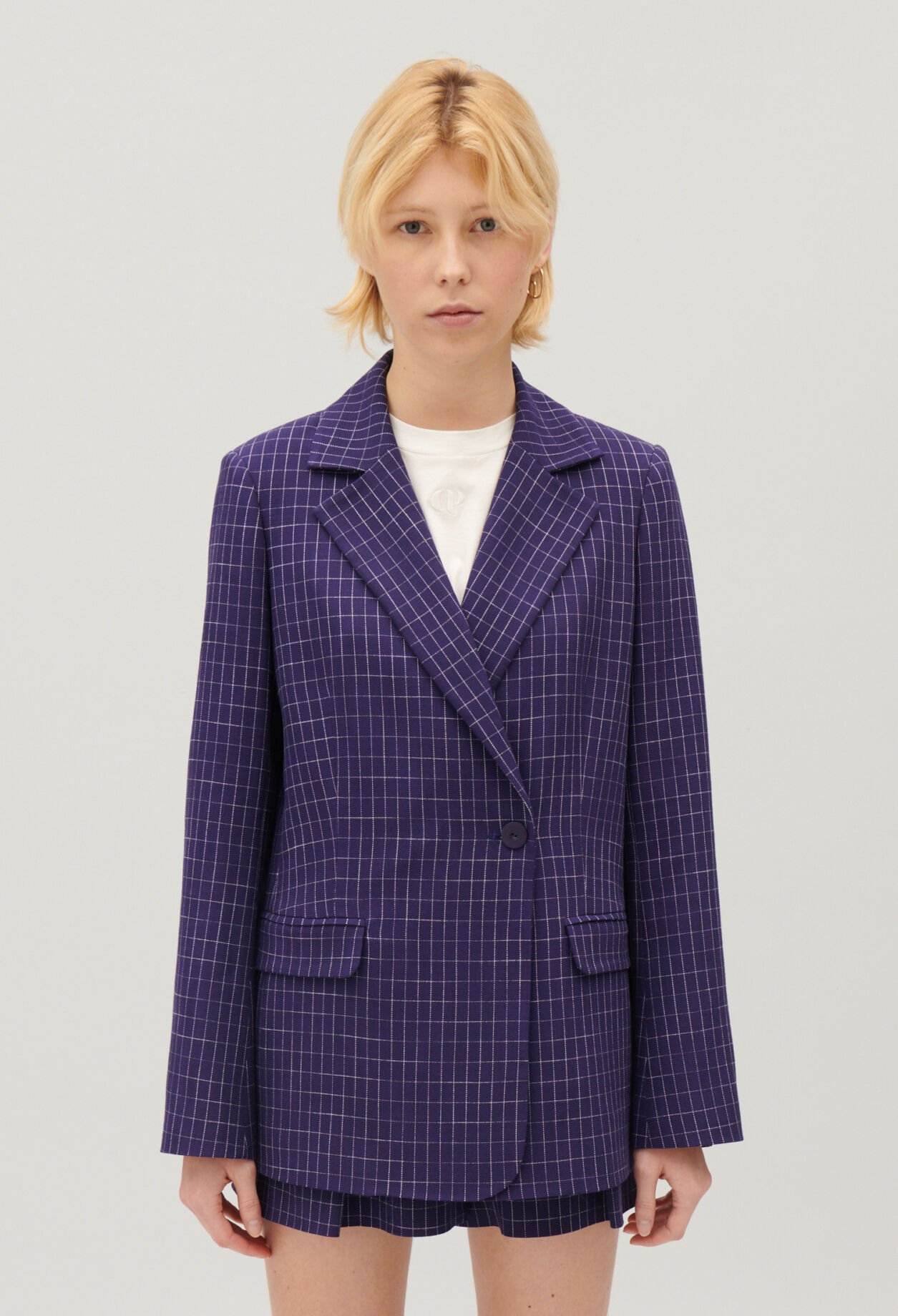 Veste tailleur carreaux indigo