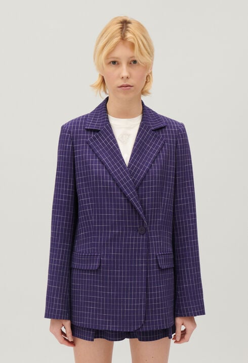 Veste tailleur carreaux indigo