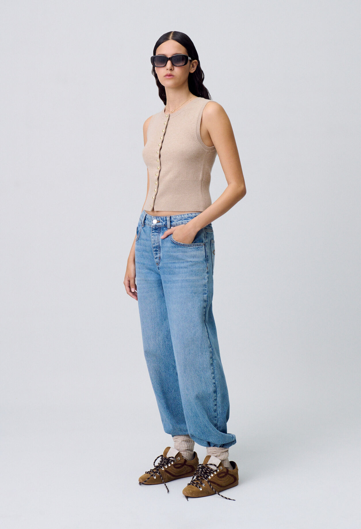 Top maille boutonné