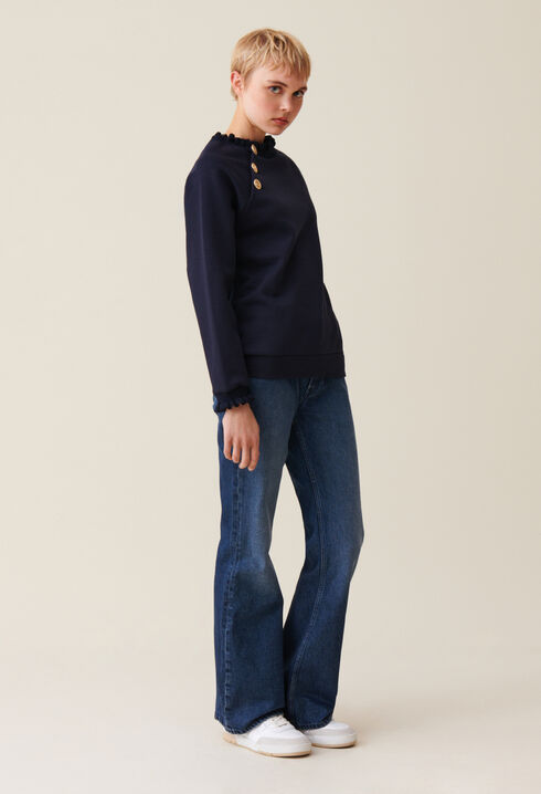 Sweatshirt col boutons marine 