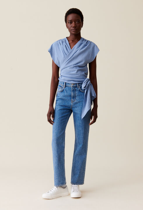 Blouse cache-cœur rayée