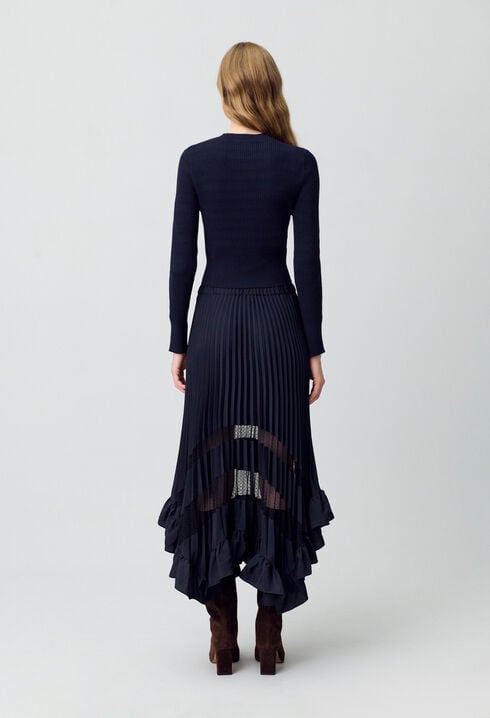 Jupe midi plissée et asymétrique