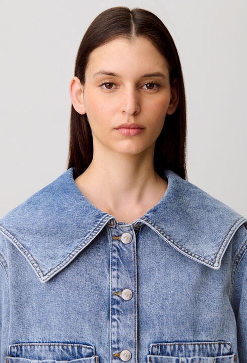 Veste Jean col vareuse denim clair